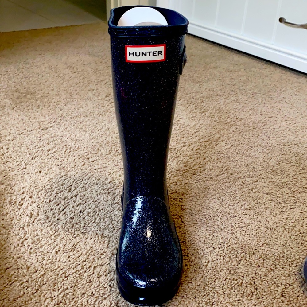NEW HUNTER RAIN BOOTS NAVY GLITTER SZ US 2G/3B